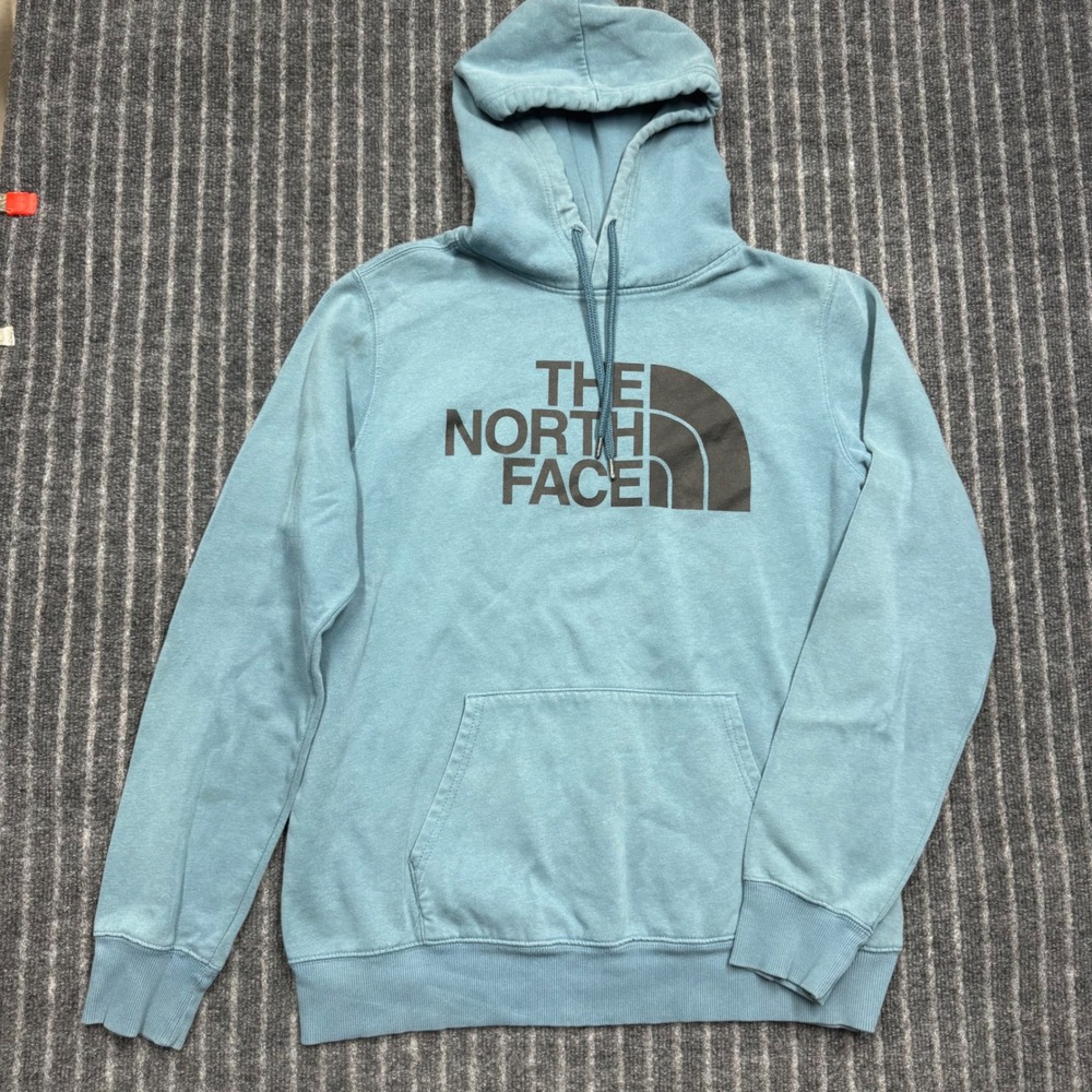 The North Face Mens Hoodie Large Blue Logo Pullover Fleece Sweatshirt (2658)
